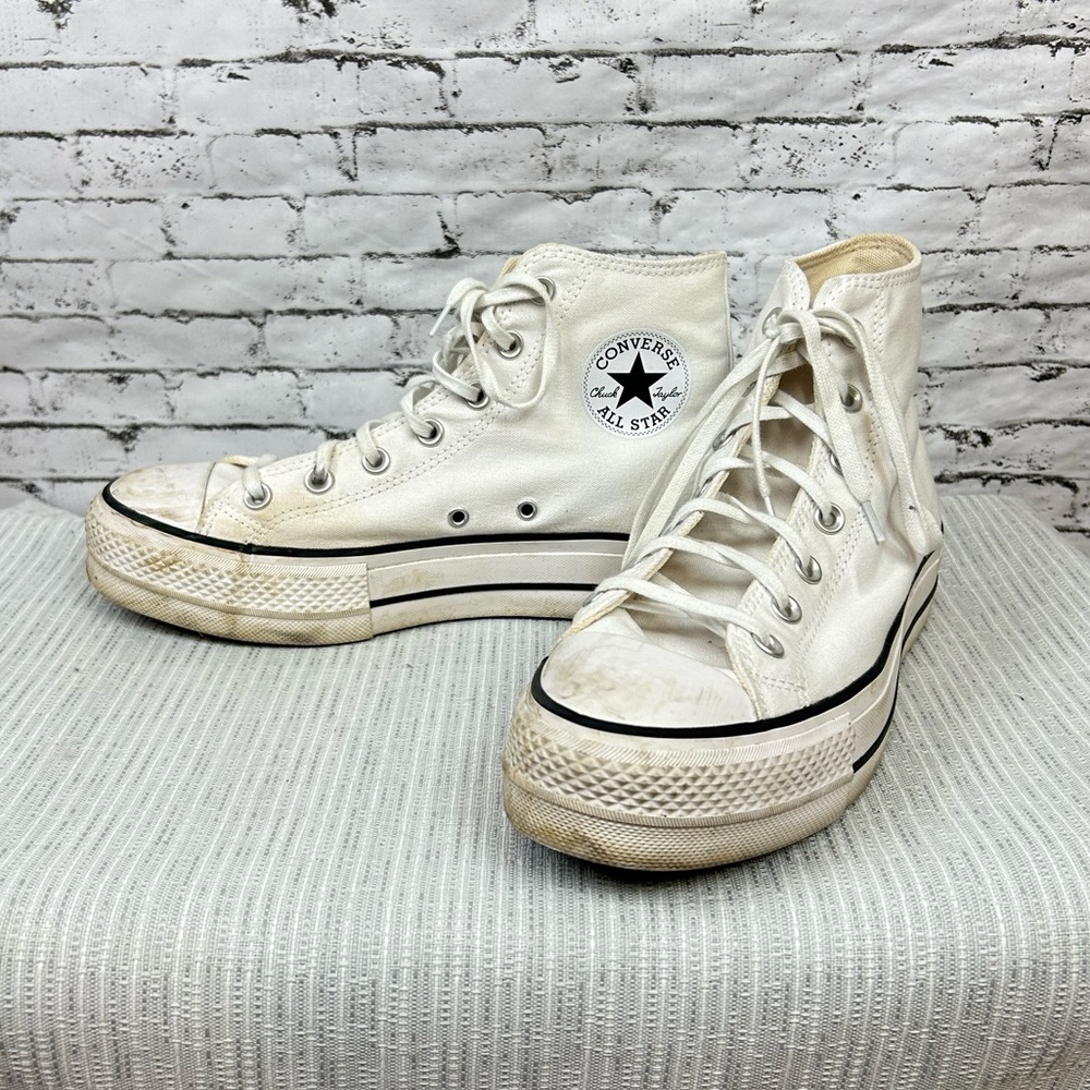42. Converse Chuck Taylor All Star White Essential high top Platform Sneakers 9